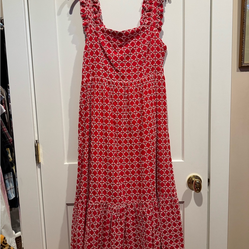 Just Me Red and White Eyelet Maxi Dress Size Medium